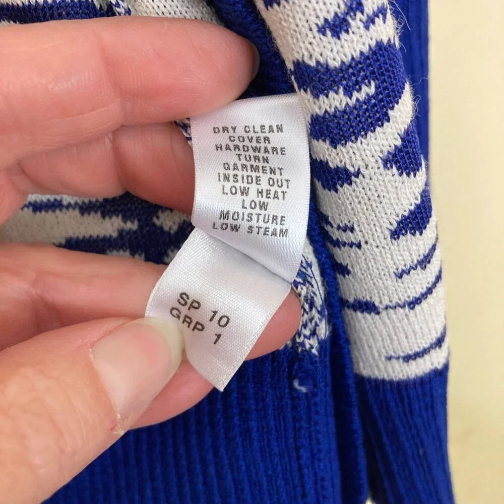 St. John Cardigan Womens Blue White Santana Knit Sweater Small Wool Blend - Picture 9 of 10